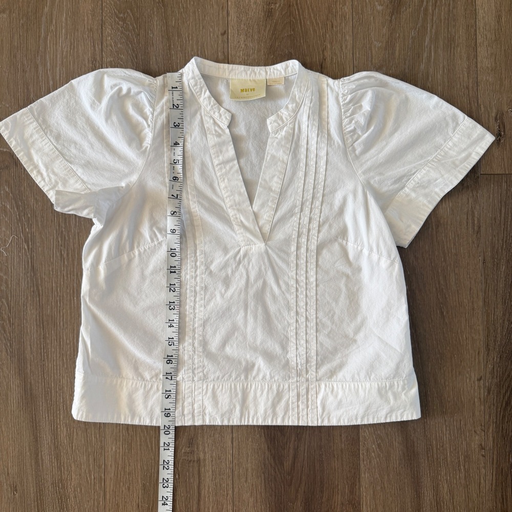 Maeve Anthropologie White Pintuck Puff Sleeve Cotton Blouse Top XS Petite - Picture 4 of 7